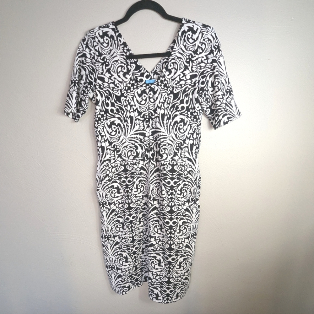 M J. McLaughlin Black/White Printed Sheath Dress w/ Pockets